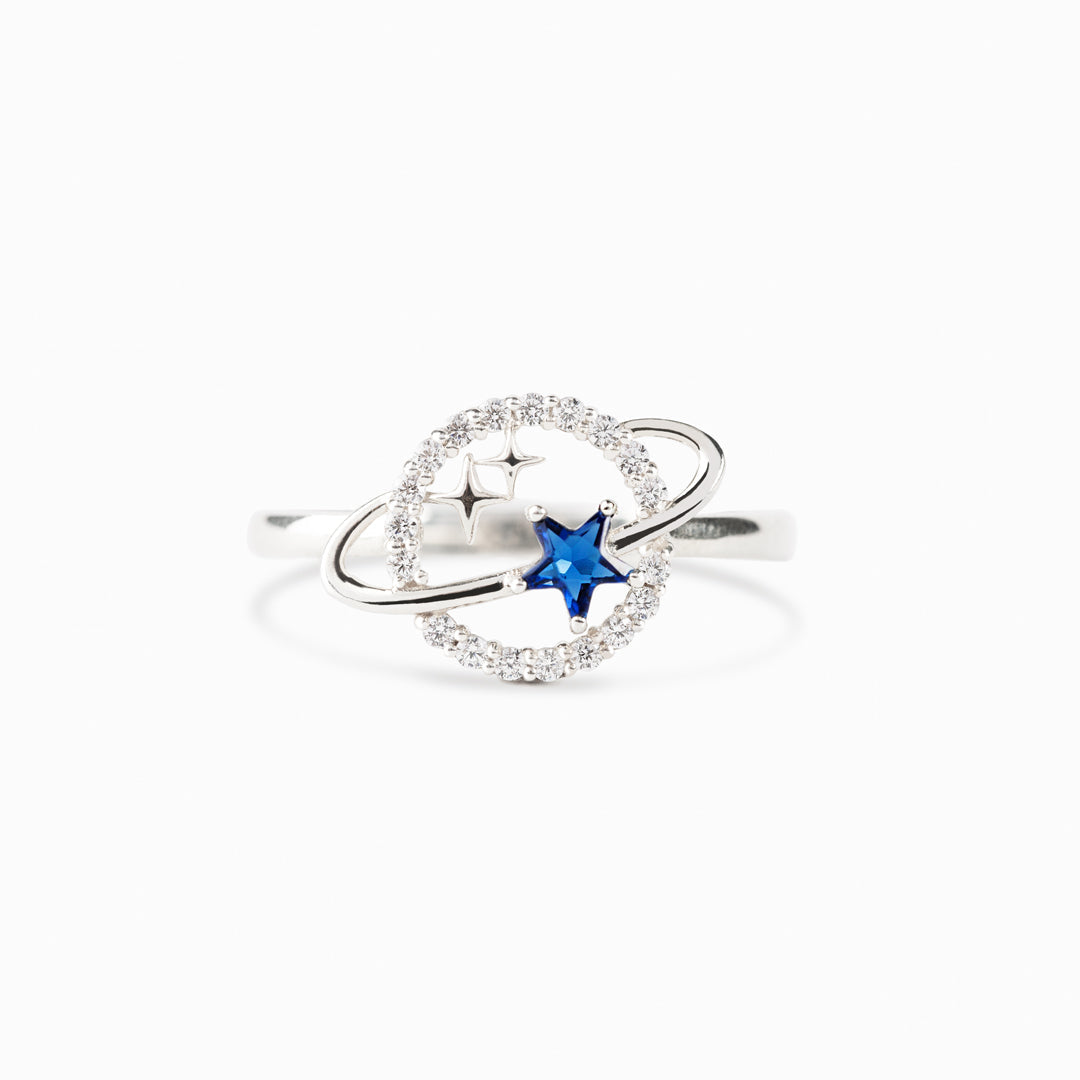 Women's Sterling Silver Double Star Surrounding Star Ring-xinru