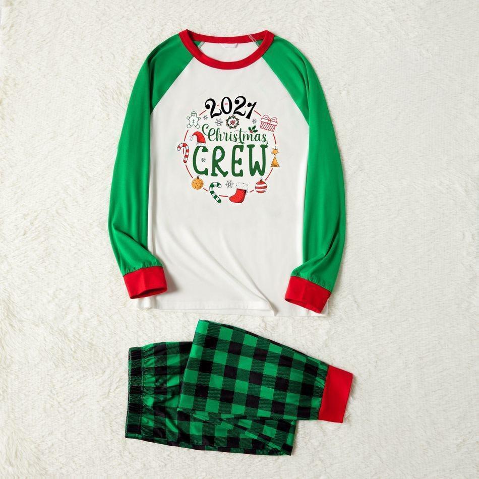Plus Size Plus Size Christmas Green Plaid Custom 2021 Print Family Matching Raglan Long-sleeve Pajamas Sets-xinru shop