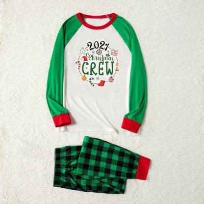 Plus Size Plus Size Christmas Green Plaid Custom 2021 Print Family Matching Raglan Long-sleeve Pajamas Sets-xinru shop
