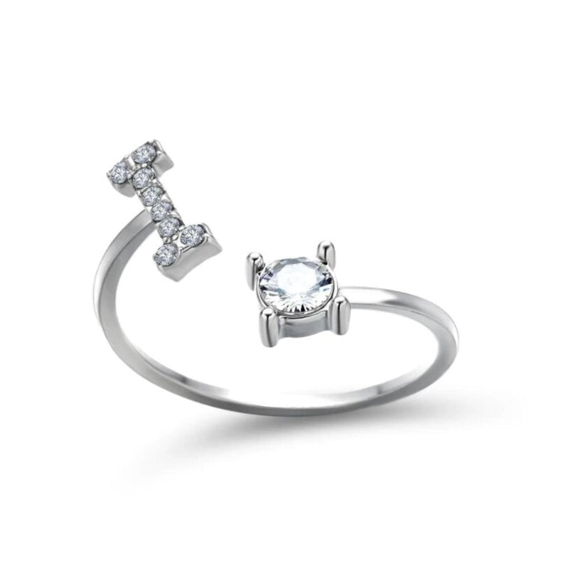 Golden Adjustable A-Z Personalized Initial Letter with Rhinestone Rings-xinru