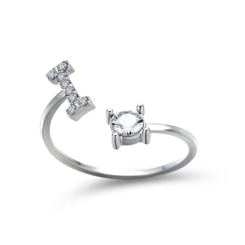 Golden Adjustable A-Z Personalized Initial Letter with Rhinestone Rings-xinru