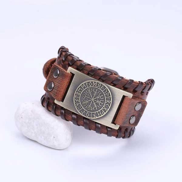 Viking Compass Leather Bracelet Vegvisir Wristband-xinru