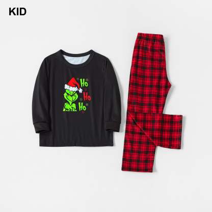 Plus Size Grinch Printed Plaid Design Christmas Family Matching Pajamas-xinru shop
