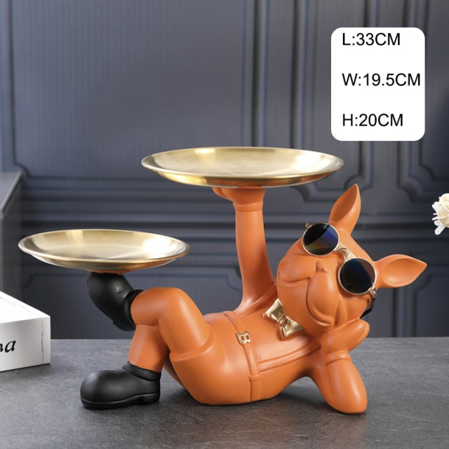 Resin Decorated Dog Butler Statue With Tray-xinru