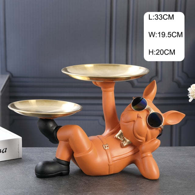 Resin Decorated Dog Butler Statue With Tray-xinru