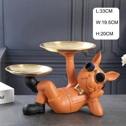 Resin Decorated Dog Butler Statue With Tray-xinru