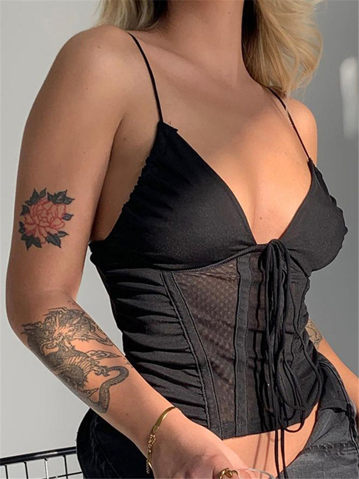 Women's Sexy V Neck Backless Lace-up Tank Tops-xinru