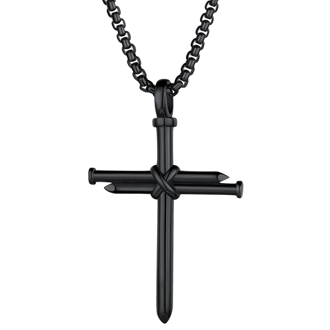 Nail Cross Necklace Stainless Steel Cross Pendant with 24'' Chain For Men-xinru