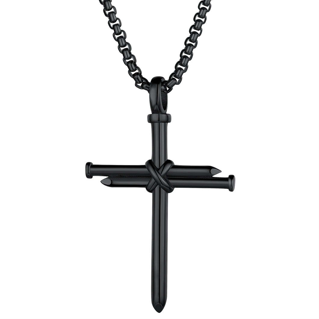 Nail Cross Necklace Stainless Steel Cross Pendant with 24'' Chain For Men-xinru