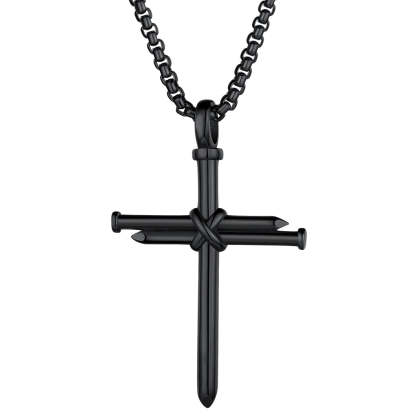 Nail Cross Necklace Stainless Steel Cross Pendant with 24'' Chain For Men-xinru
