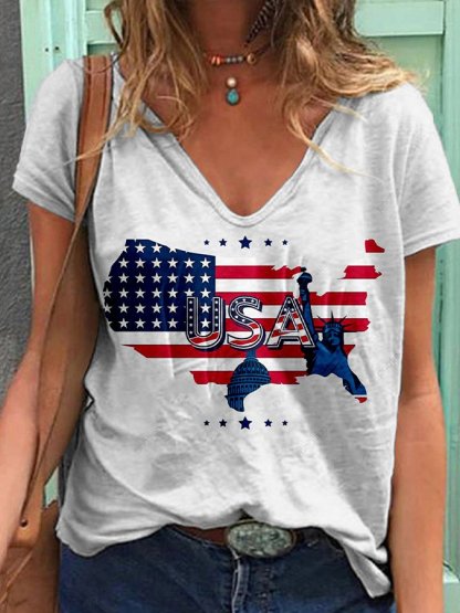 Women's Independence Day Flag Printed T-shirt-xinru