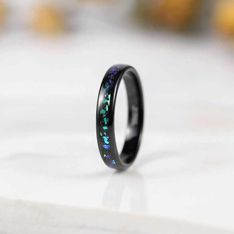 Galaxy Opal Inlay And Black Sand Unisex Ring-xinru