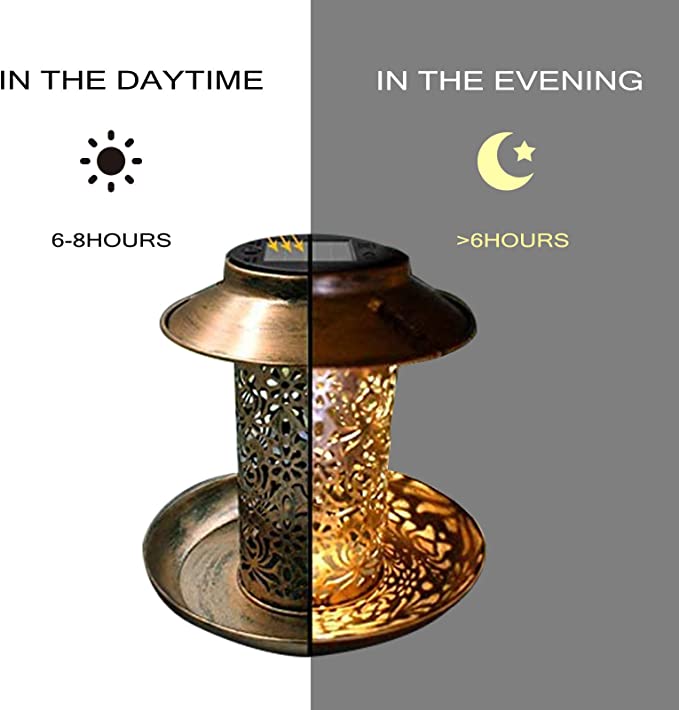 Solar Bird Feeder Light Hollow Copper Hanging Bird House with Light-xinru shop