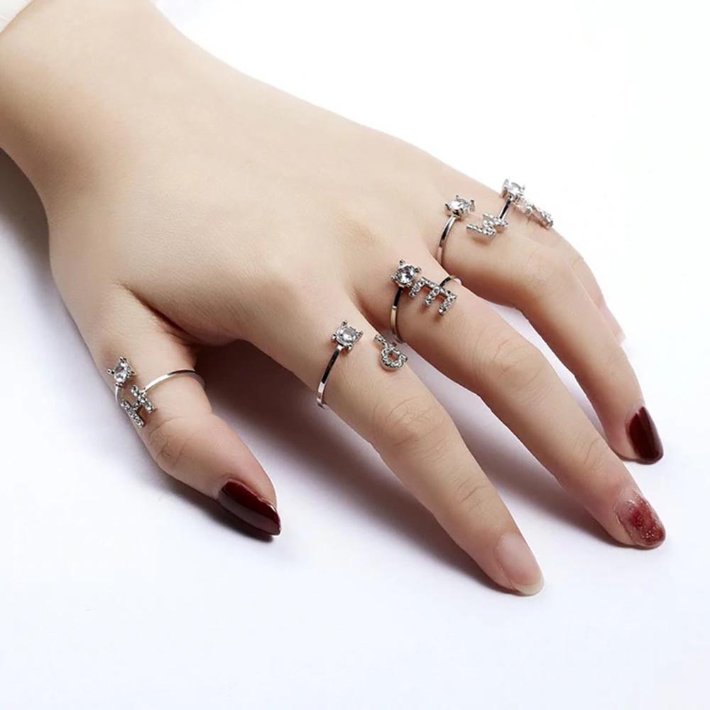 Adjustable A-Z Initial Letter With Rhinestone Personalized Ring-xinru