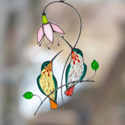 Hummingbird Stained Glass Window Hangings 2 Birds-xinru