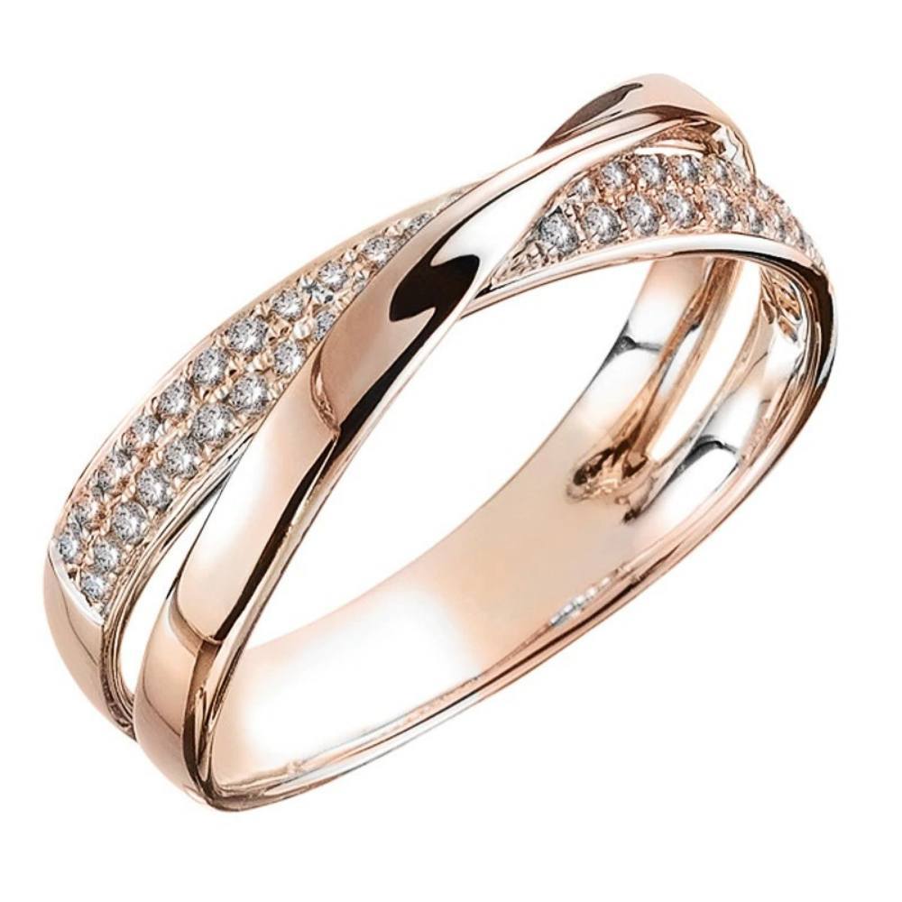 Romantic Entwined Two-Toned Ring With Rhinestones-xinru
