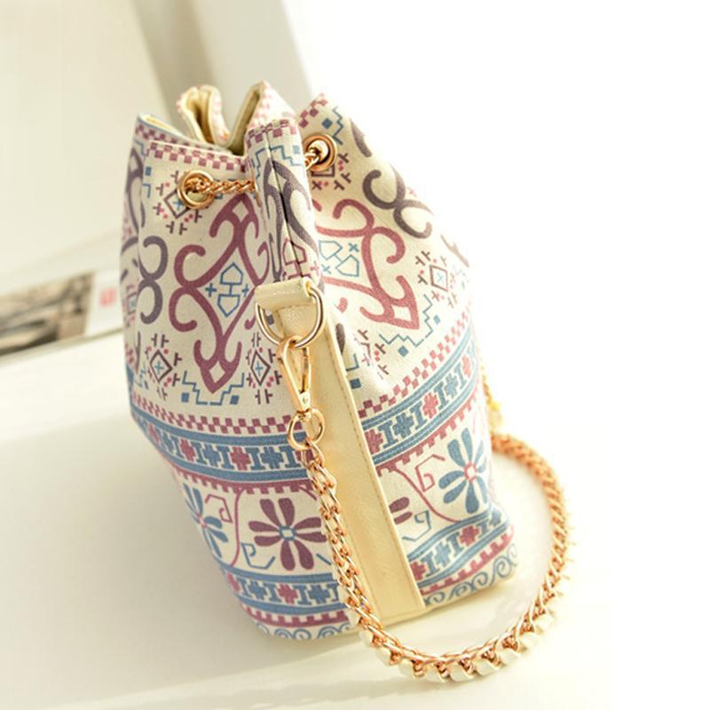 Bohemian Pastel Drawstring Body and Shoulder Bucket Bag-xinru