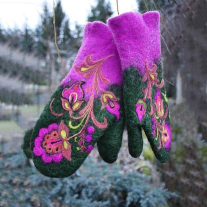 Thicken Color Block Embroidered Winter Warm Gloves-xinru shop