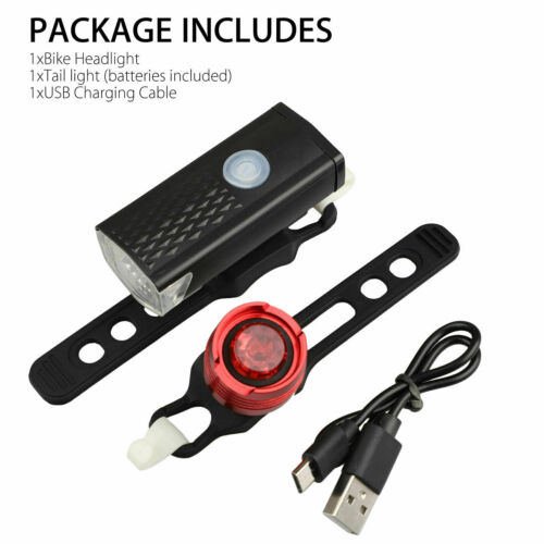 Rechargeable-Bike-Lights-Bicycle-Headlight-Taillight-Set-LED-Flashlight-Lamp-USA