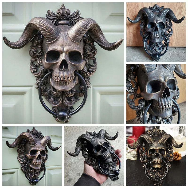 Sabbatic Baphomet Horned God Skull Hanging Door Knocker-xinru