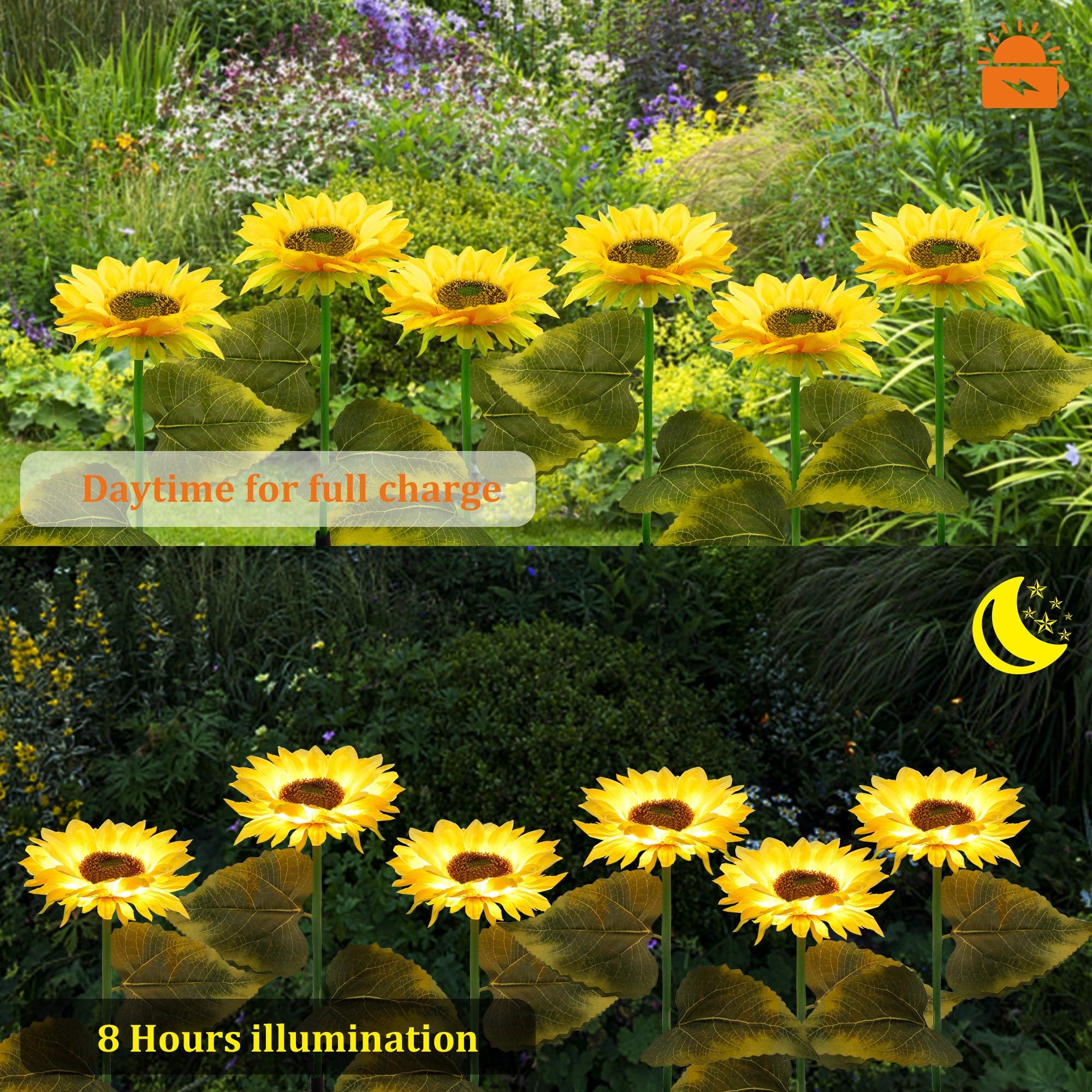 2 Pack Solar Powered Sunflower Outdoor Garden Light-xinru