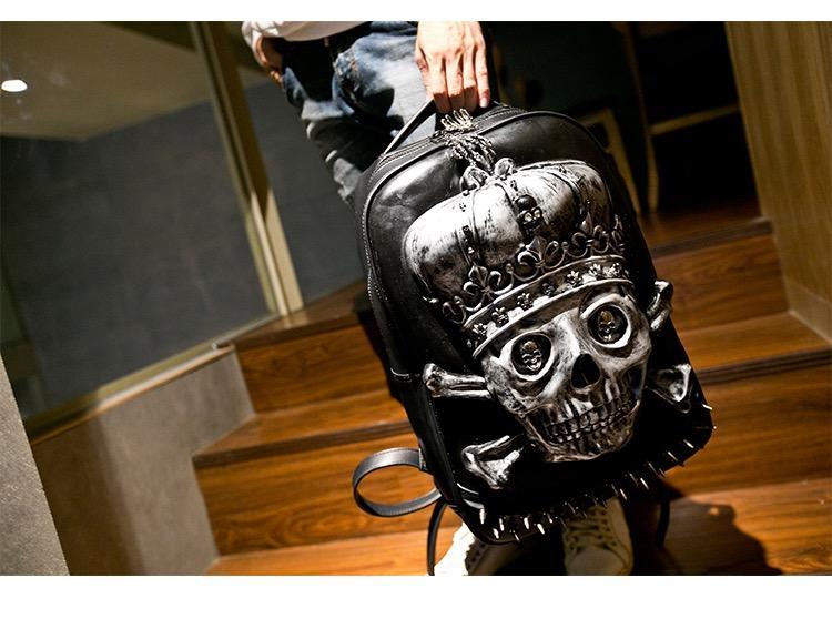 3D Leather Skull Backpack-xinru shop