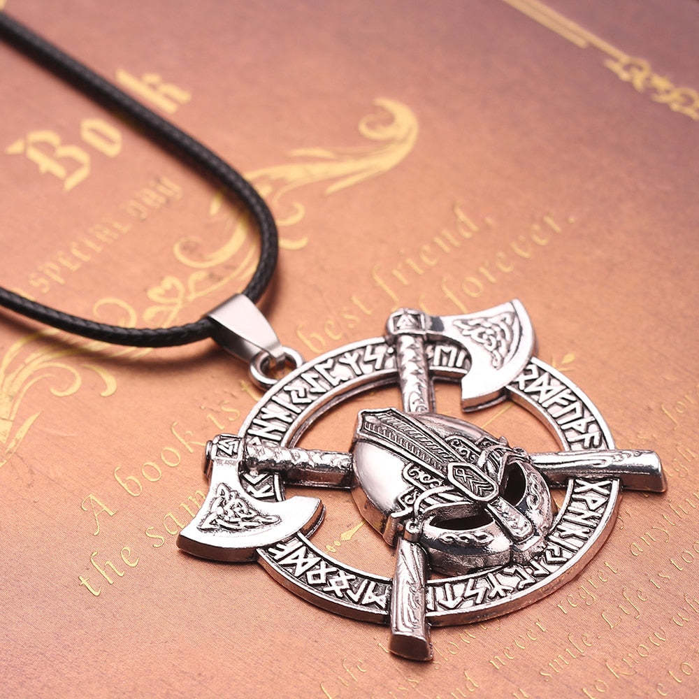 Viking Men Odin Raven Slavic Amulet Sword Axe Helmet Pendant Necklaces-xinru