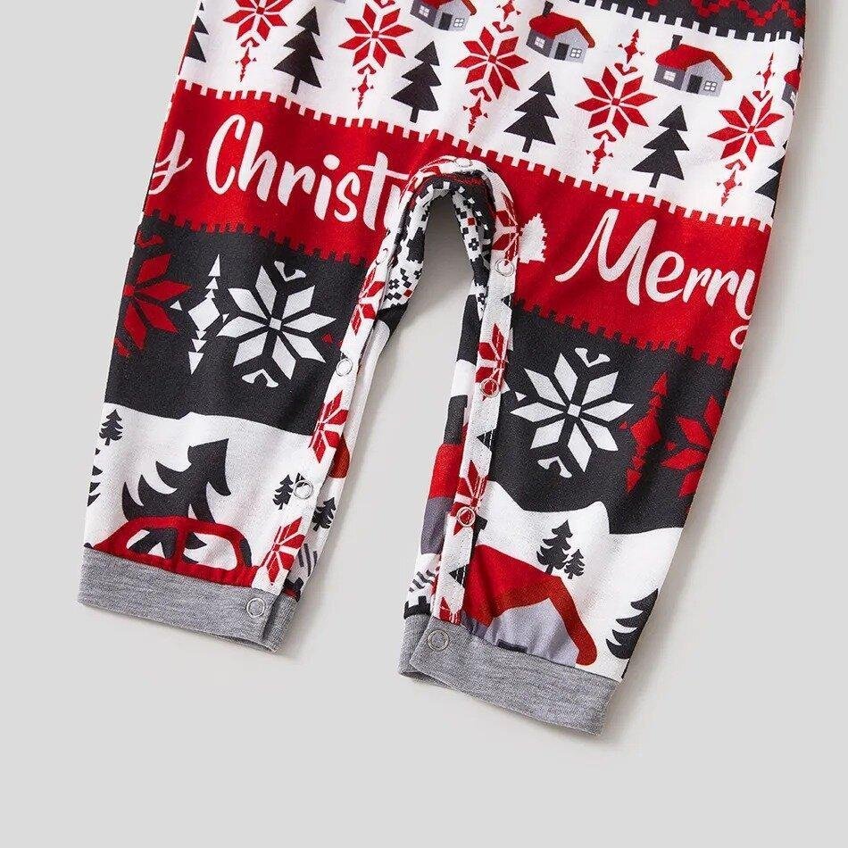 Christmas Tree House and Letter Print Grey Family Matching Raglan Long-sleeve Plus Size Pajamas Sets-xinru shop