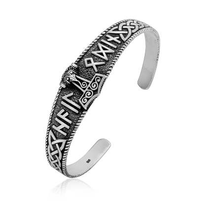 Hail Odin Mjolnir Bangle - Sterling Silver-xinru shop