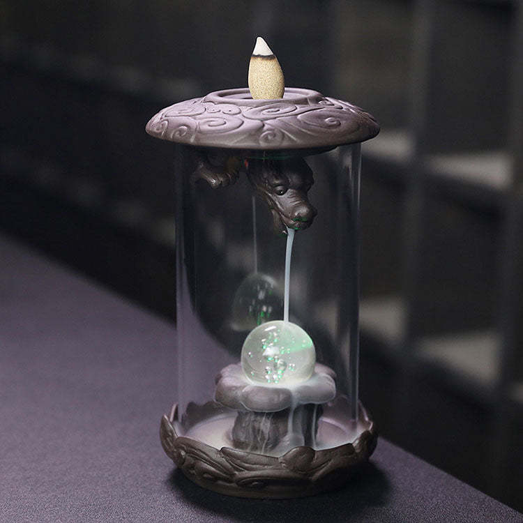 LED Light Dragon Waterfall Incense Burner With Windproof-xinru