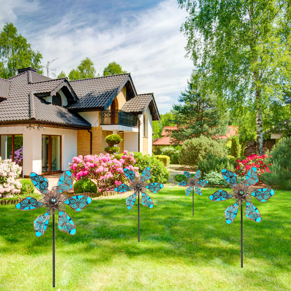 Metal Luminous Butterfly Flowers Windmill Stake-xinru