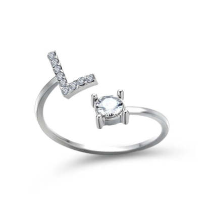 Golden Adjustable A-Z Personalized Initial Letter with Rhinestone Rings-xinru