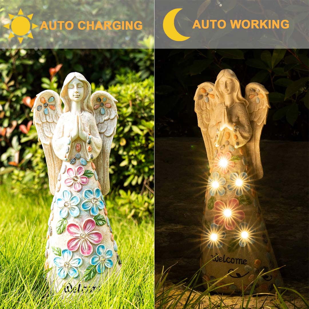 Garden Figurine Angel Statue Welcome Sign Solar Sculpture-xinru