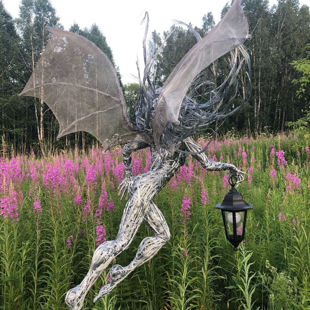 Garden Light Fairy Elf Sculpture with Flashlight Lantern-xinru