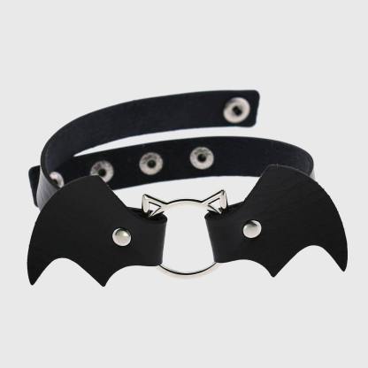 Women Heart Rivet Bat Wings Black Leather Choker Collar Necklace Party-xinru