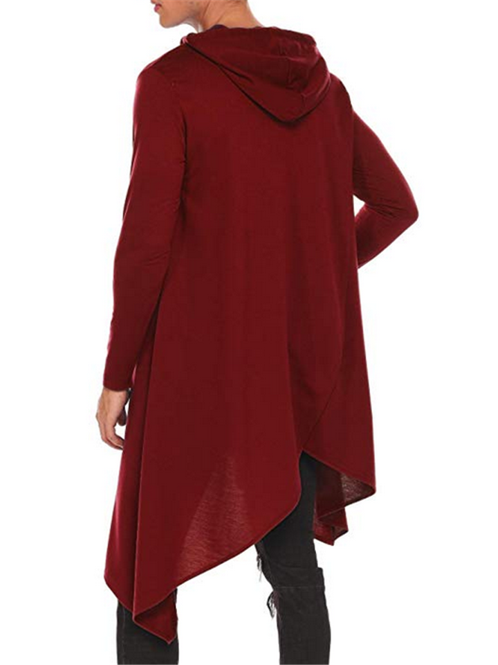 Men Casual Trendy Irregular Hem Design Solid Color Long Hoodies-xinru