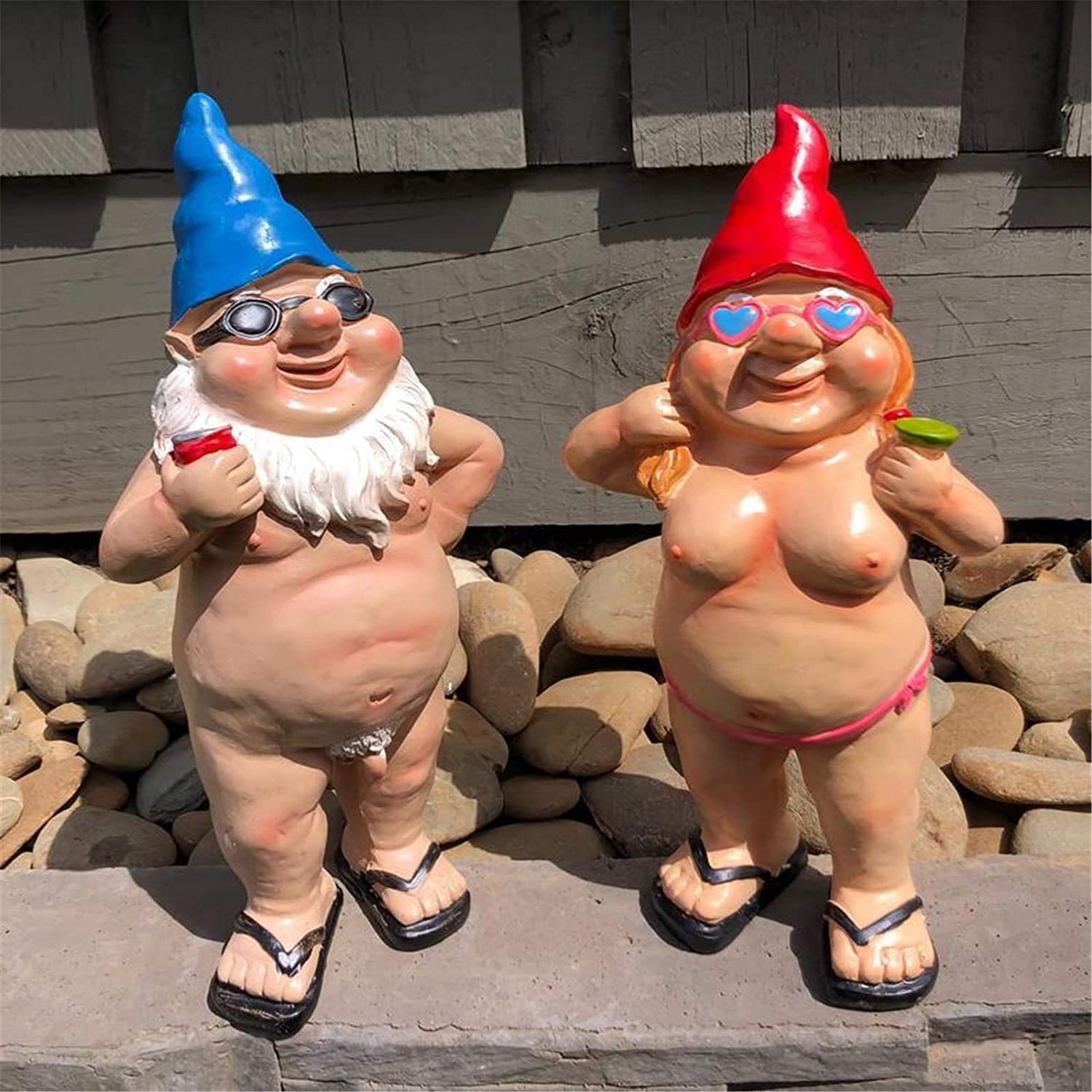 Pair Couple Garden Statue Naughty Gnome Funny Resin Figure Nudist Decor Ornament-xinru