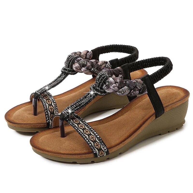Women Bohemia Clip Toe Beach Wedges Sandals-xinru
