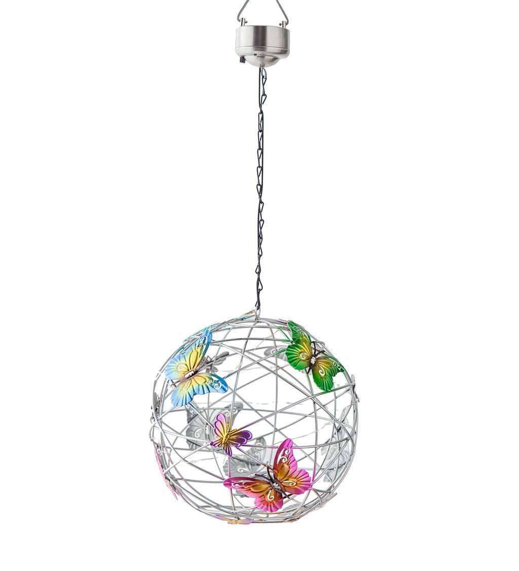 Solar Lighted Hanging Mesh Orb With Colorful Butterflies-xinru