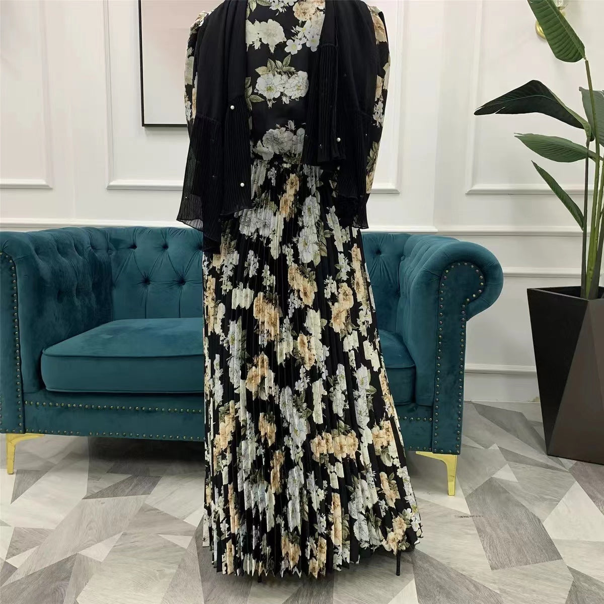 Muslim Islamic Women Floral Long Dress Ramadan Gift-xinru