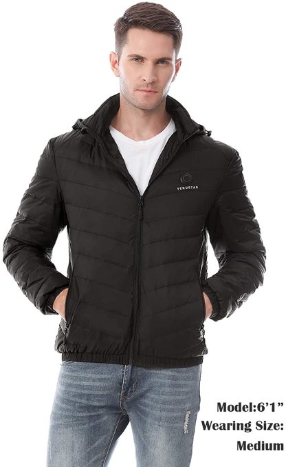 Men's Down Heated Jacket with Battery Pack 7.4V and Detachable Hood-xinru shop