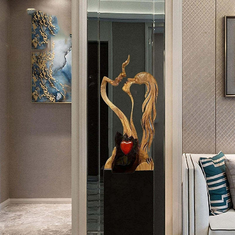 Wooden Love Eternal Romantic Couple Statue-xinru