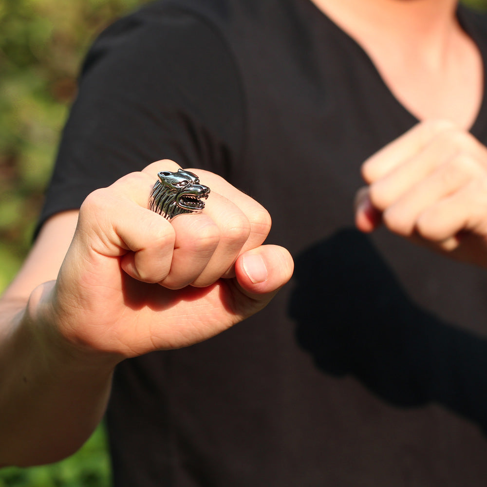 Vintage Silver Wolf Ring Stainless Steel For Men-xinru