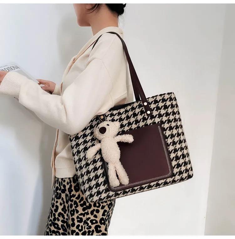 大容量キャンバスバッグベアトートバッグ-xinru shop