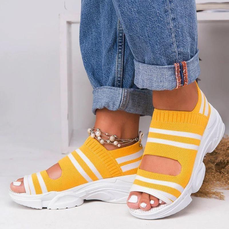 Casual Women Breathable Wedge Comfy Slip-On Open Toe Sandals Low Heel-xinru