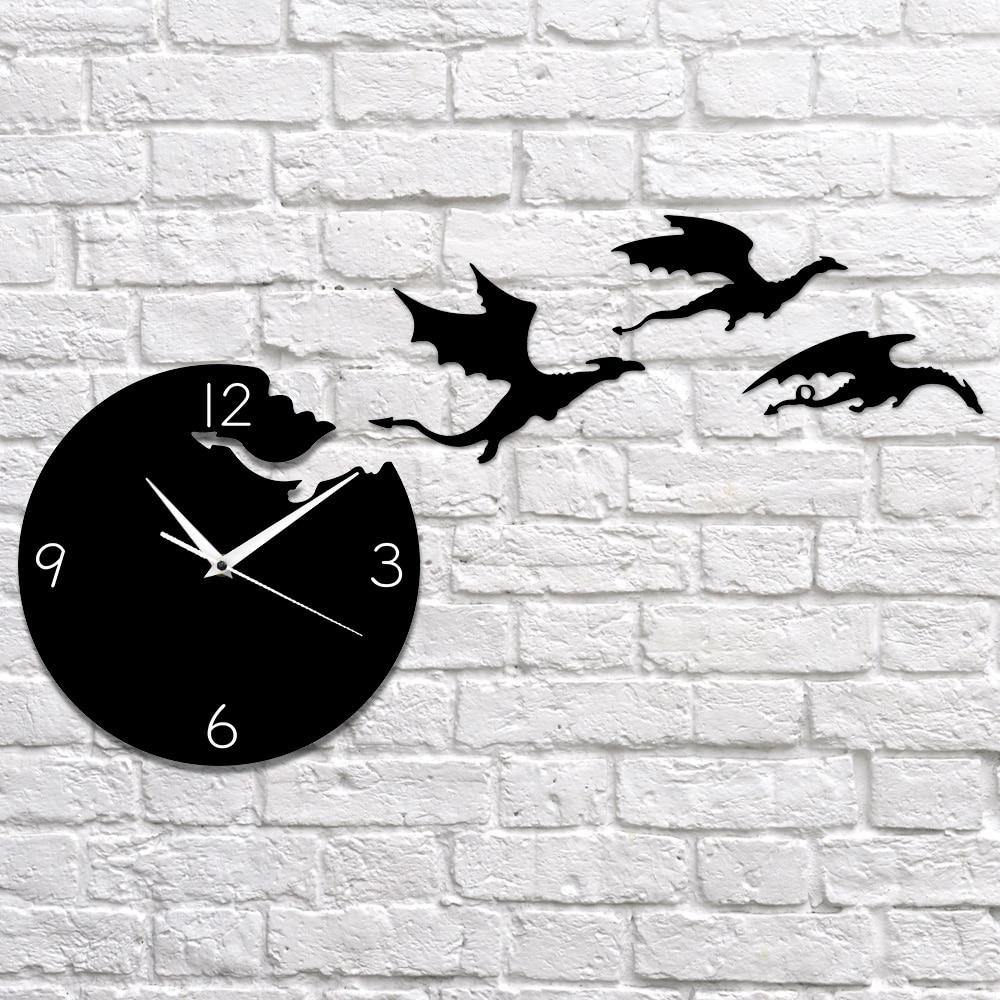 Magic Flying Angry Fantasy Dragon Wall Clock Abstract Gothic Fairytale Art-xinru