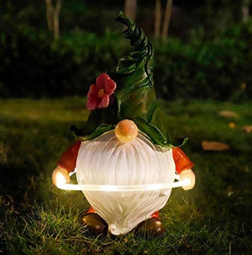 Solar Lamp Garden Gnome Playing Circle Resin Dwarf Statue Outdoor Decoration-xinru