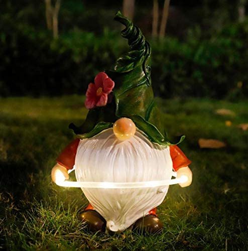 Solar Lamp Garden Gnome Playing Circle Resin Dwarf Statue Outdoor Decoration-xinru