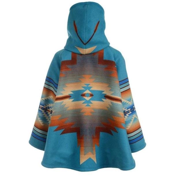 Women閳ユ獨 Beth Dutton Poncho Yellowstone Kelly Reilly Fleece Blend Blue Hood Coat-xinru shop