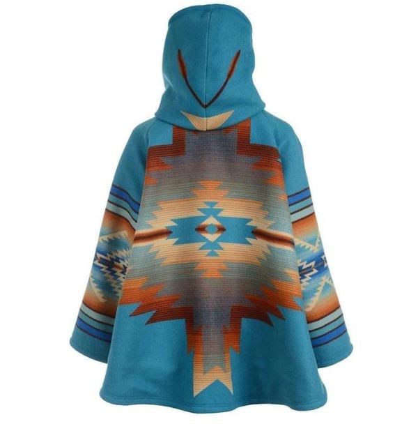 Women閳ユ獨 Beth Dutton Poncho Yellowstone Kelly Reilly Fleece Blend Blue Hood Coat-xinru shop